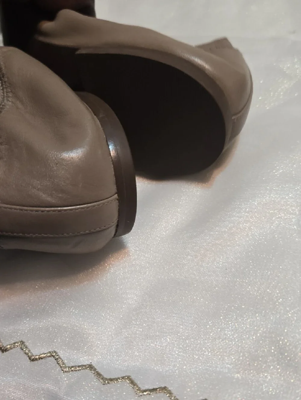Tory Burch Taupe Patent & Leather Logo Ballet Flats